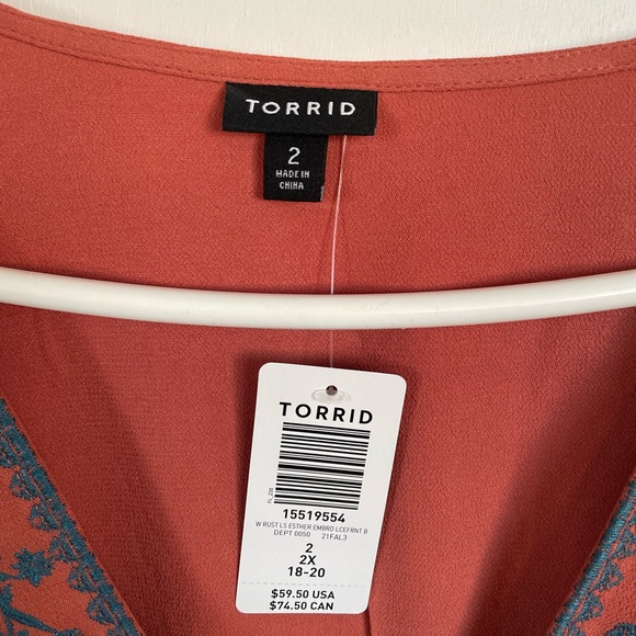 Torrid Embroidered Lace Up Babydoll Top - Sizes 2X & 3X - Picture 6 of 13